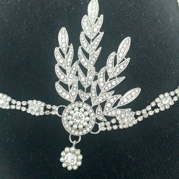 ✨ NWT Art Deco 1920’s Gatsby Flapper Crystal Rhinestone & Pearl, Silver … - Picture 6 of 6